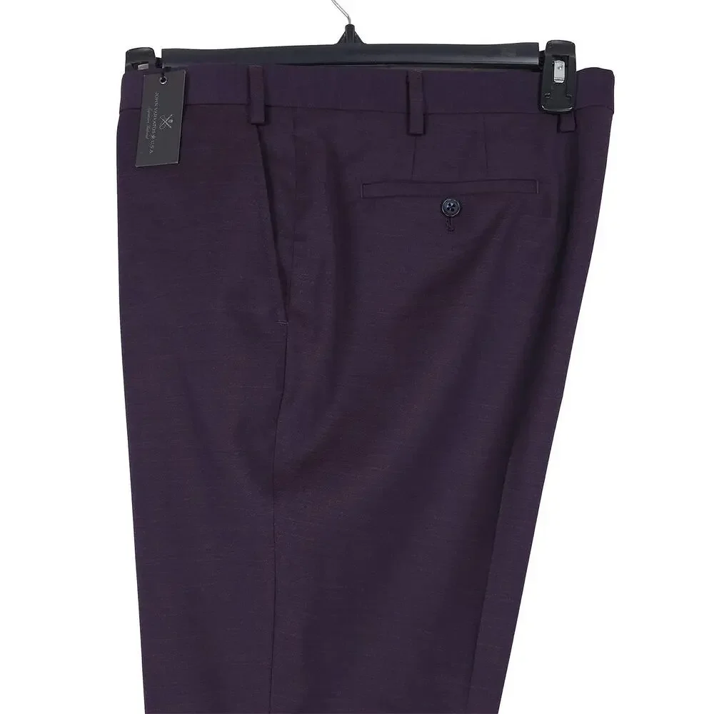 John Varvatos Mens Slim Fit 2 Piece Suit 46R 38W Purple Solid Virgin Wool Twill